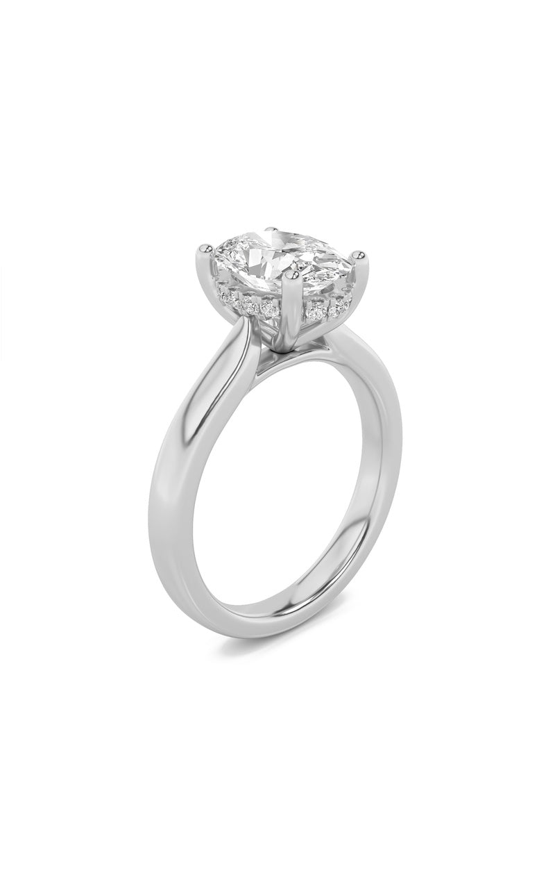 Vvs) hidden halo cathedral shank engagement ring in 14k gold