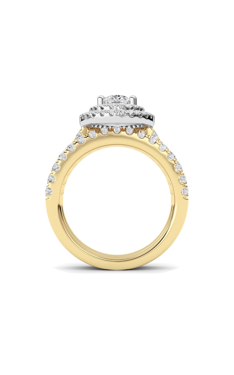 Vs) double halo bridal set engagement ring set in 14k gold