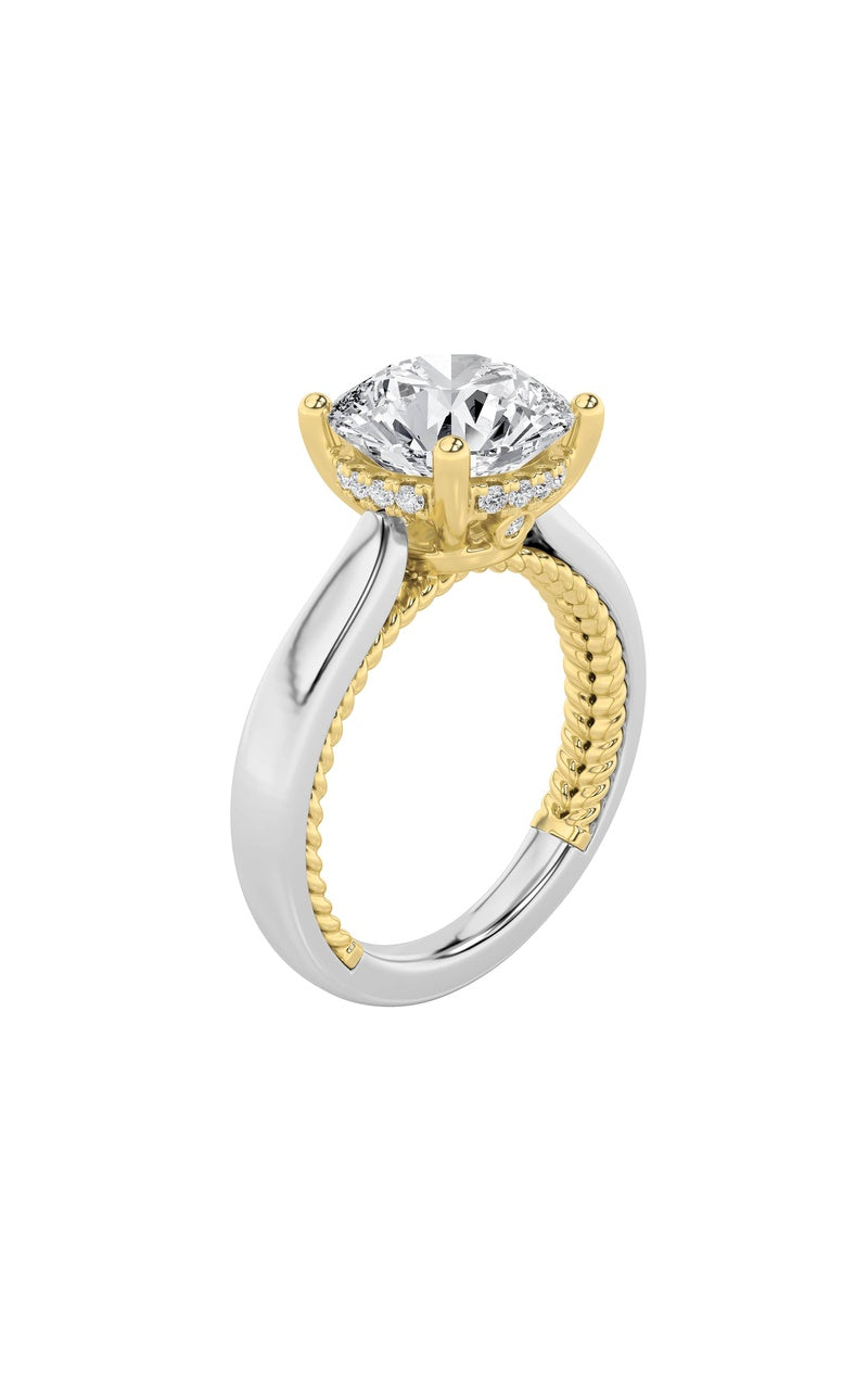 Vs) hidden halo two tone engagement ring in 14k gold