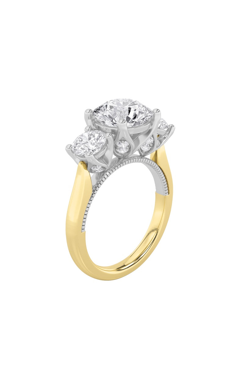 Vs) accented three stone ring in 14k gold