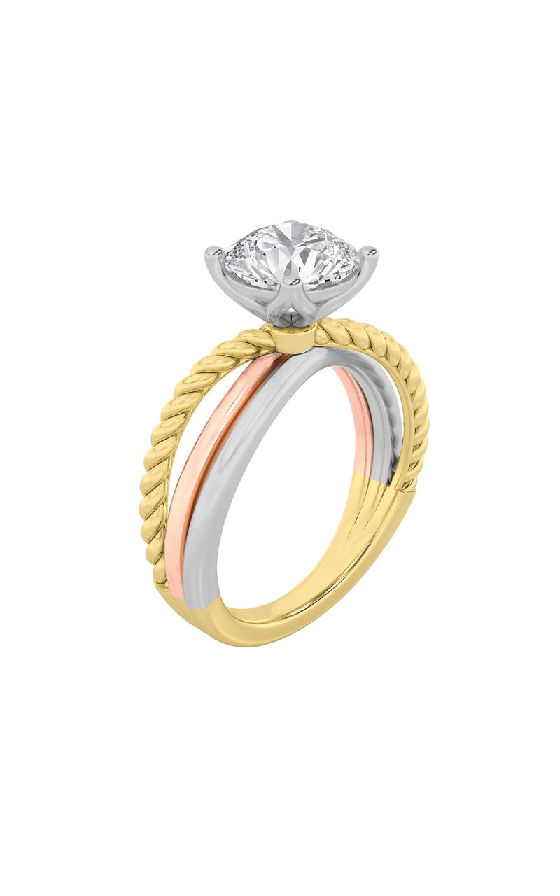 Vs) tri color solitaire fancy ring in 14k gold