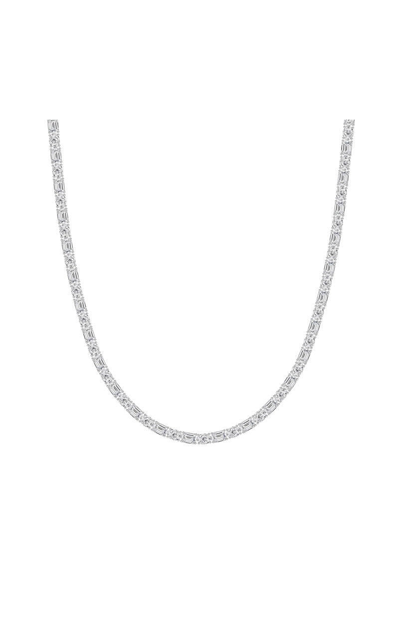 25CTW Emerald Shaped Lab Grown Diamond (F/VS) Necklace in 14K White Gold