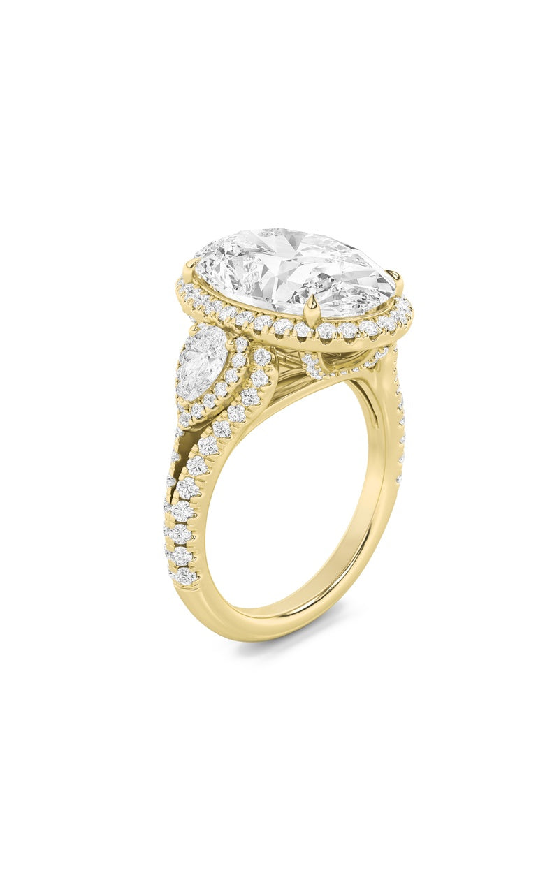 7.25CTW Oval Shaped Lab Grown Diamond (F/VS) Bold Accented Engagement Ring in 14K Gold