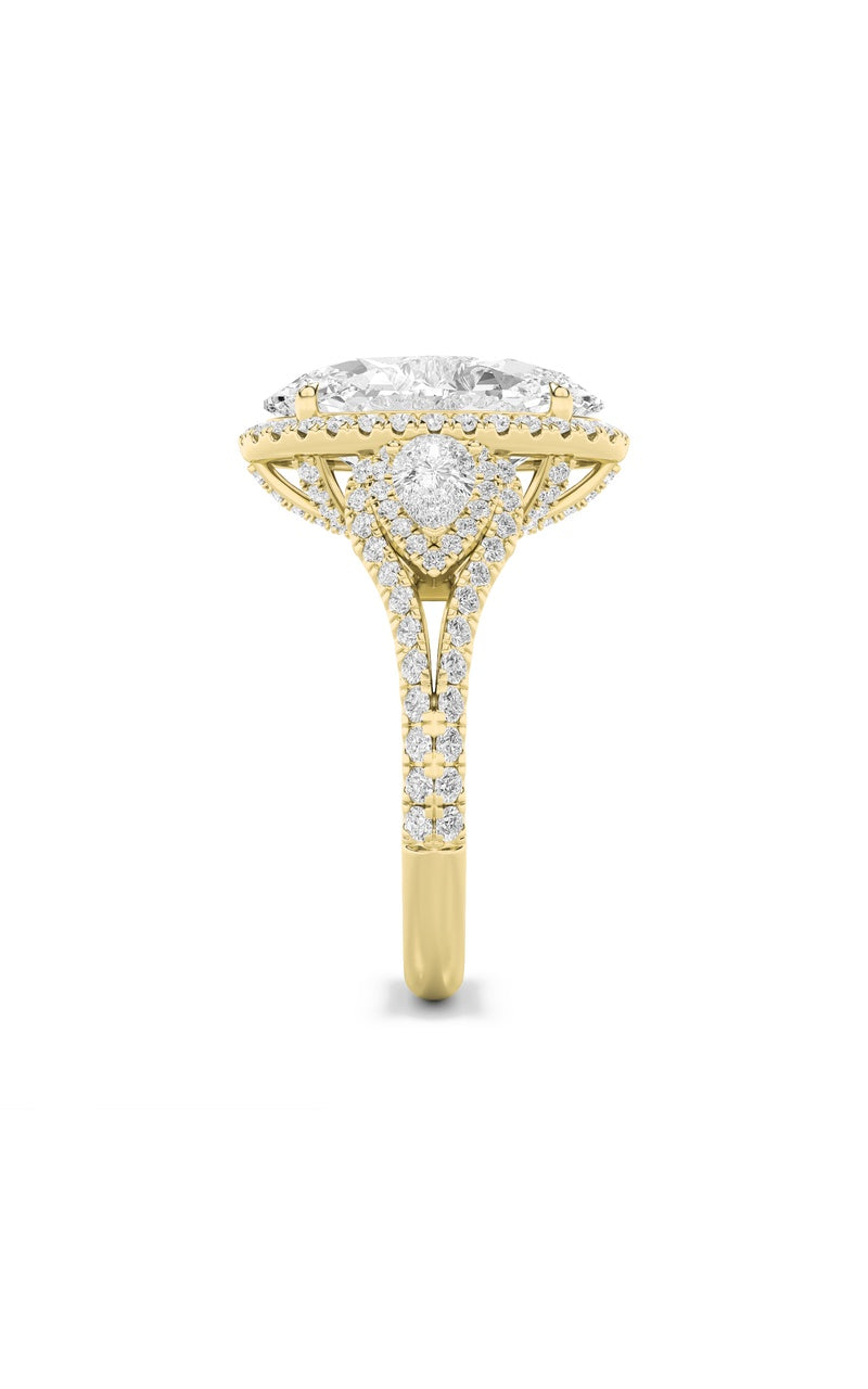 7.25CTW Oval Shaped Lab Grown Diamond (F/VS) Bold Accented Engagement Ring in 14K Gold