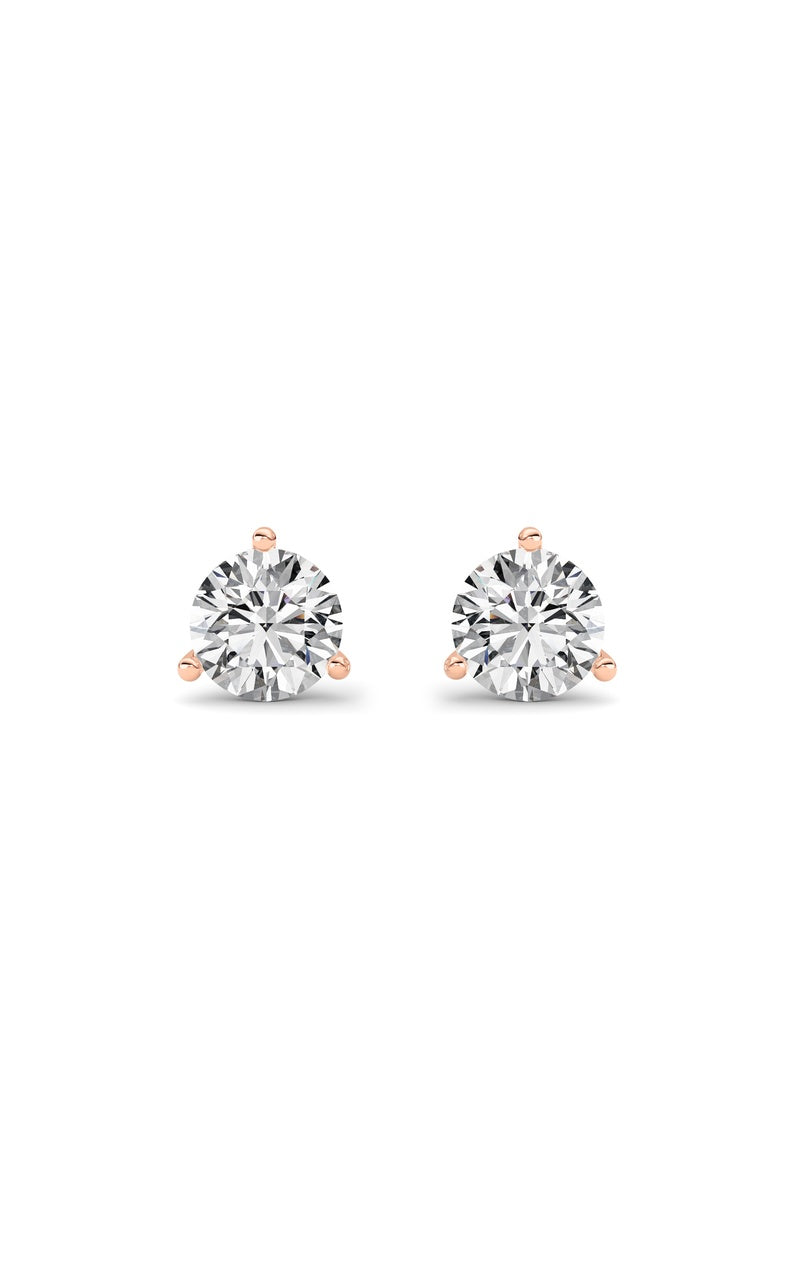 3CTW Round Shaped Lab Grown Diamond (G/VS) Three Prong Martini Stud Earrings in 14K White Gold
