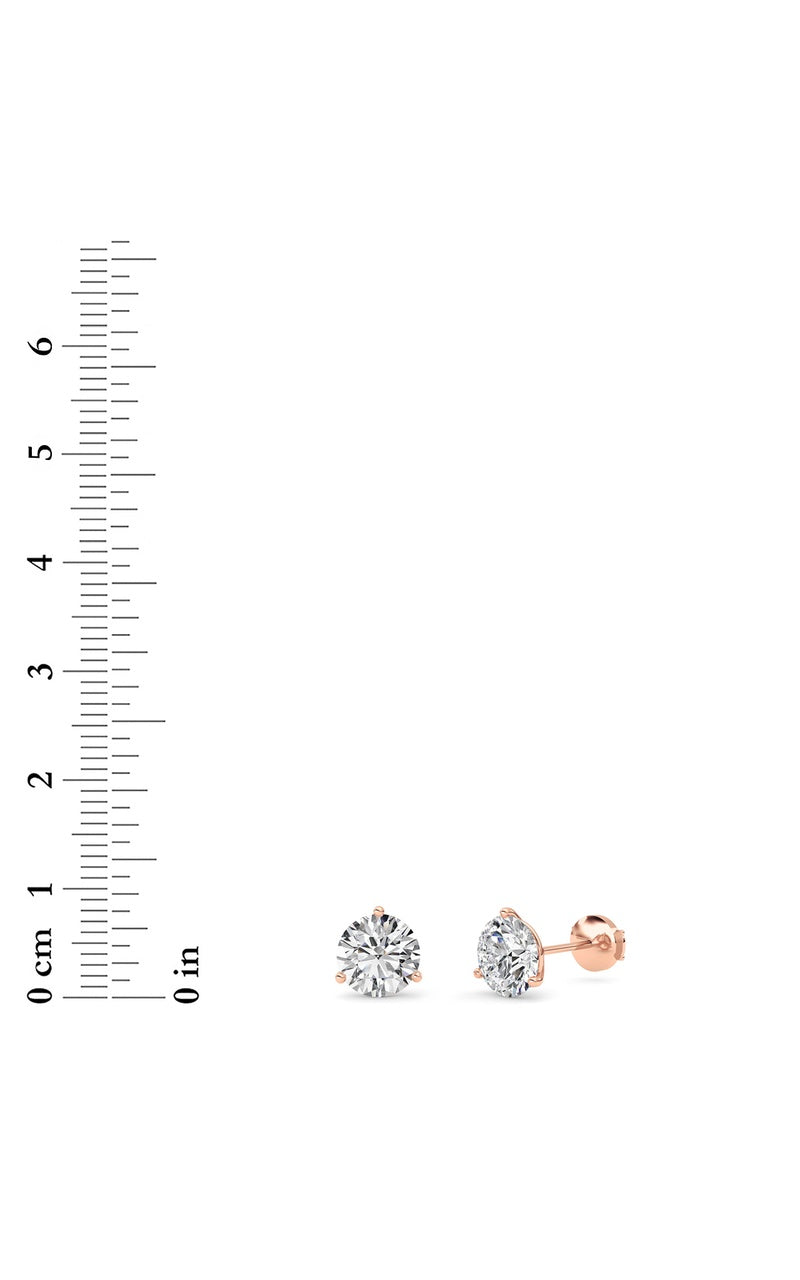 3.5CTW Round Shaped Lab Grown Diamond (G/VS) Three Prong Martini Stud Earrings in 14K White Gold