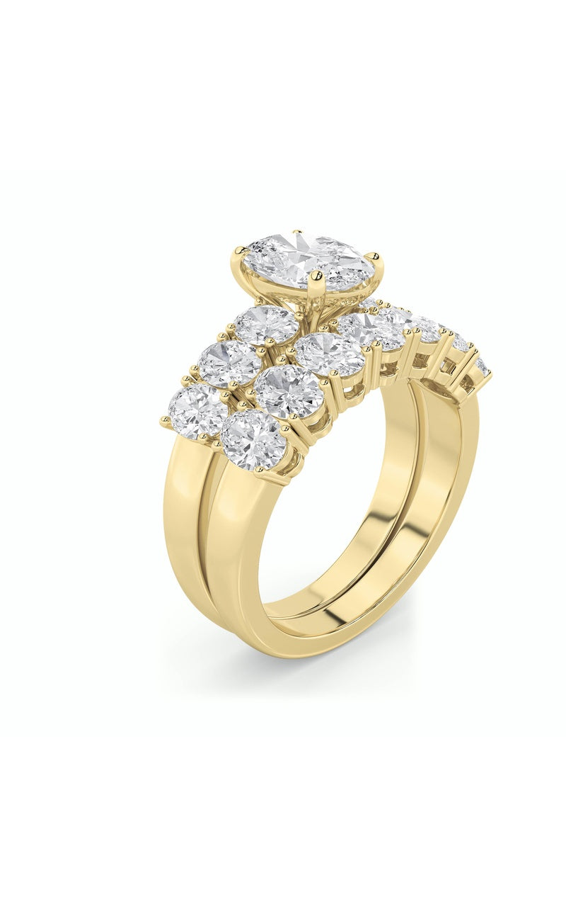 3.5CTW Oval Shaped Lab Grown Diamond (G/VS) Bridal Set with Matching Band and  Ring in 14K Gold