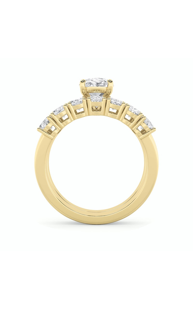 3.5CTW Oval Shaped Lab Grown Diamond (G/VS) Bridal Set with Matching Band and  Ring in 14K Gold