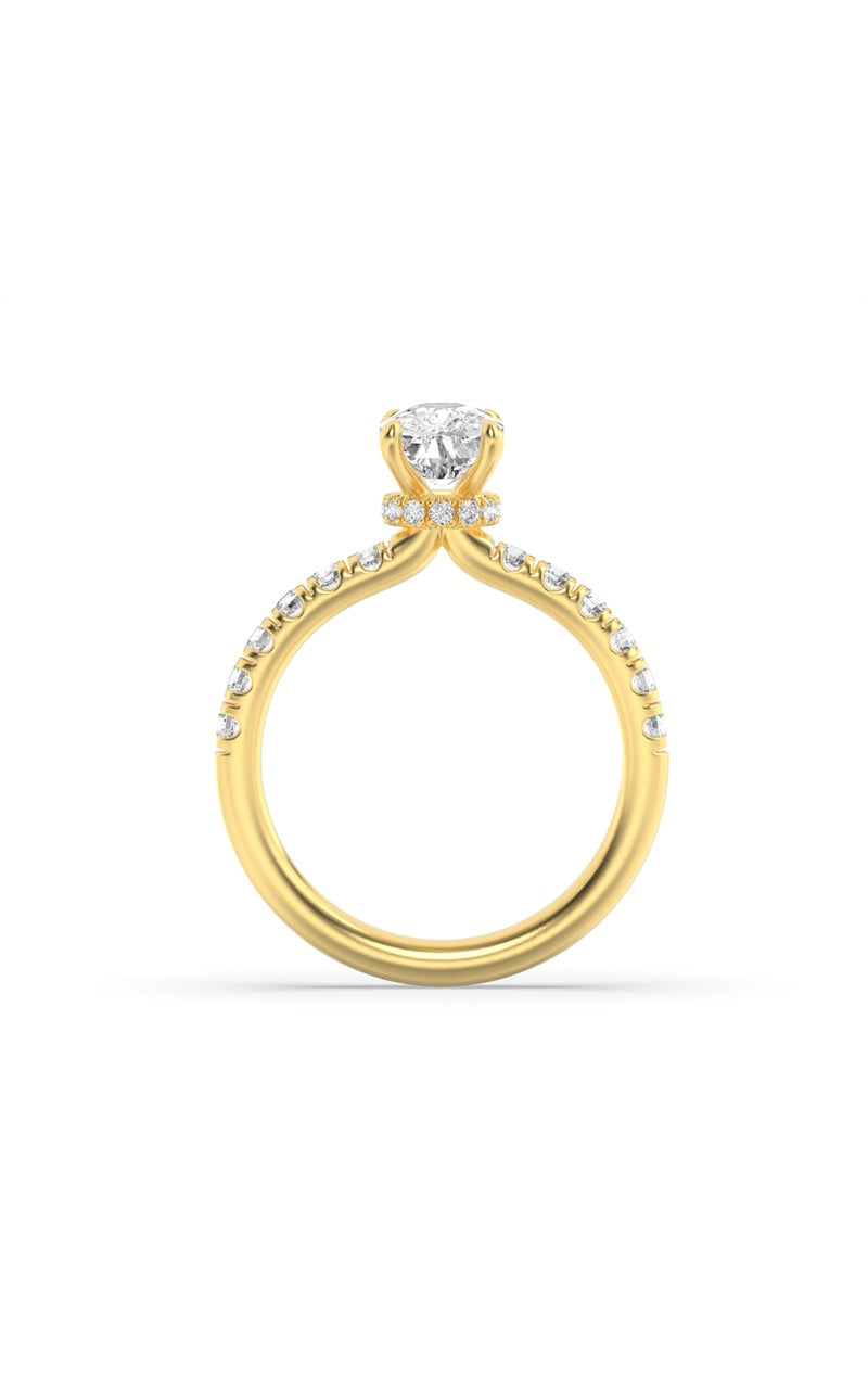 2CTW Elongated Cushion Shaped Lab Grown Diamond (F/VS) Hidden Halo Accented Ring in 14K Gold
