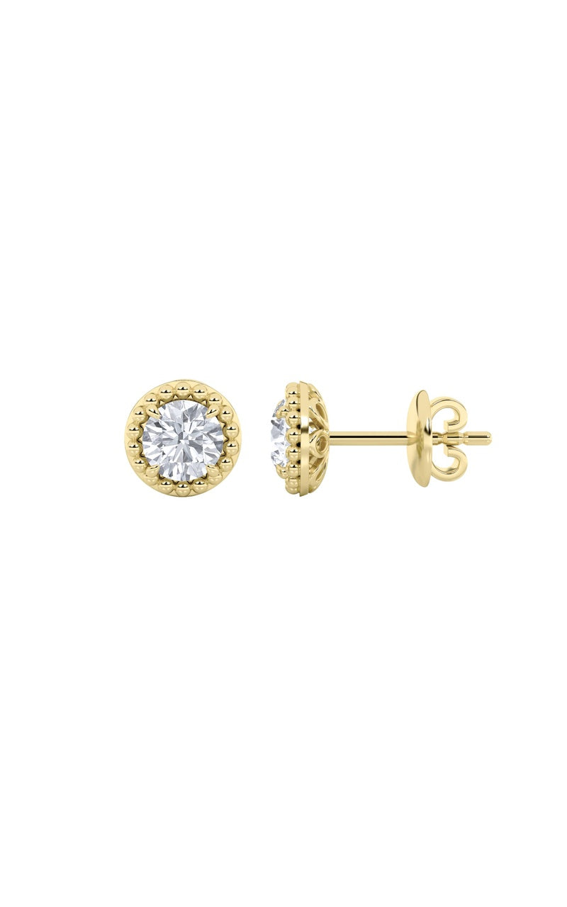 2CTW Round Shaped Lab Grown Diamond (F/VS) Stud Earrings in 14K Gold