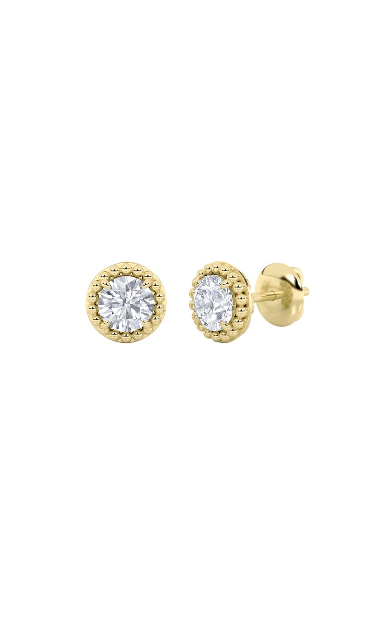 2CTW Round Shaped Lab Grown Diamond (F/VS) Stud Earrings in 14K Gold
