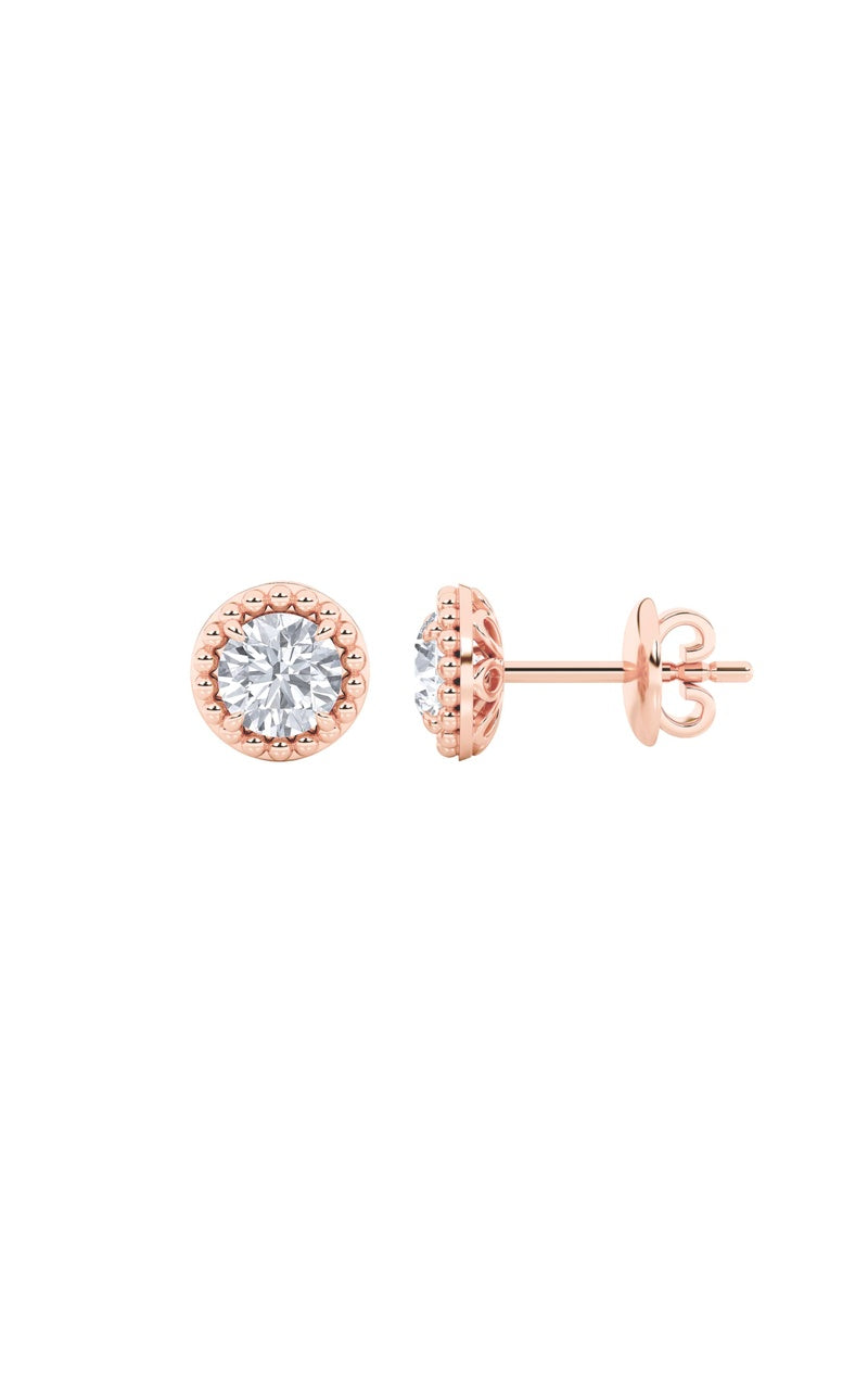 2CTW Round Shaped Lab Grown Diamond (F/VS) Stud Earrings in 14K Gold