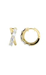 Load image into Gallery viewer, 3CTW Emerald Shaped Lab Grown Diamond (F/VS) Huggie Earrings in 14K Gold
