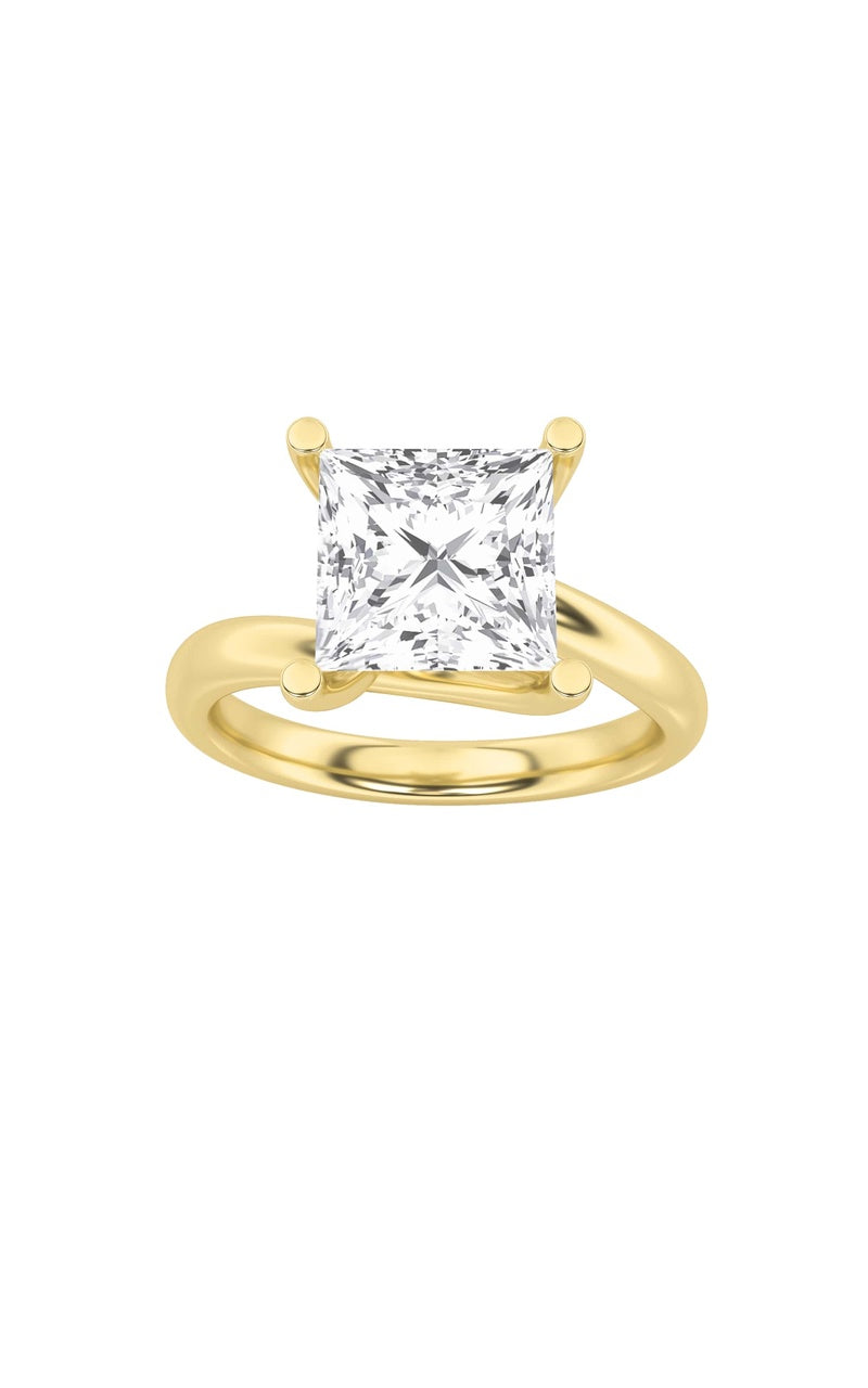 3CTW Princess Shaped Lab Grown Diamond (F/VS) Bypass Shank Engagement Ring in 14K Gold