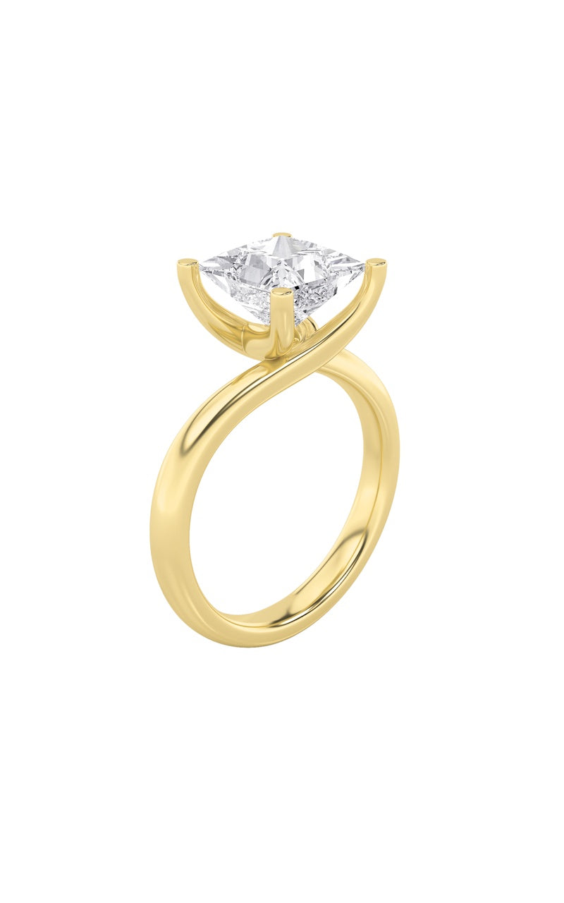 3CTW Princess Shaped Lab Grown Diamond (F/VS) Bypass Shank Engagement Ring in 14K Gold