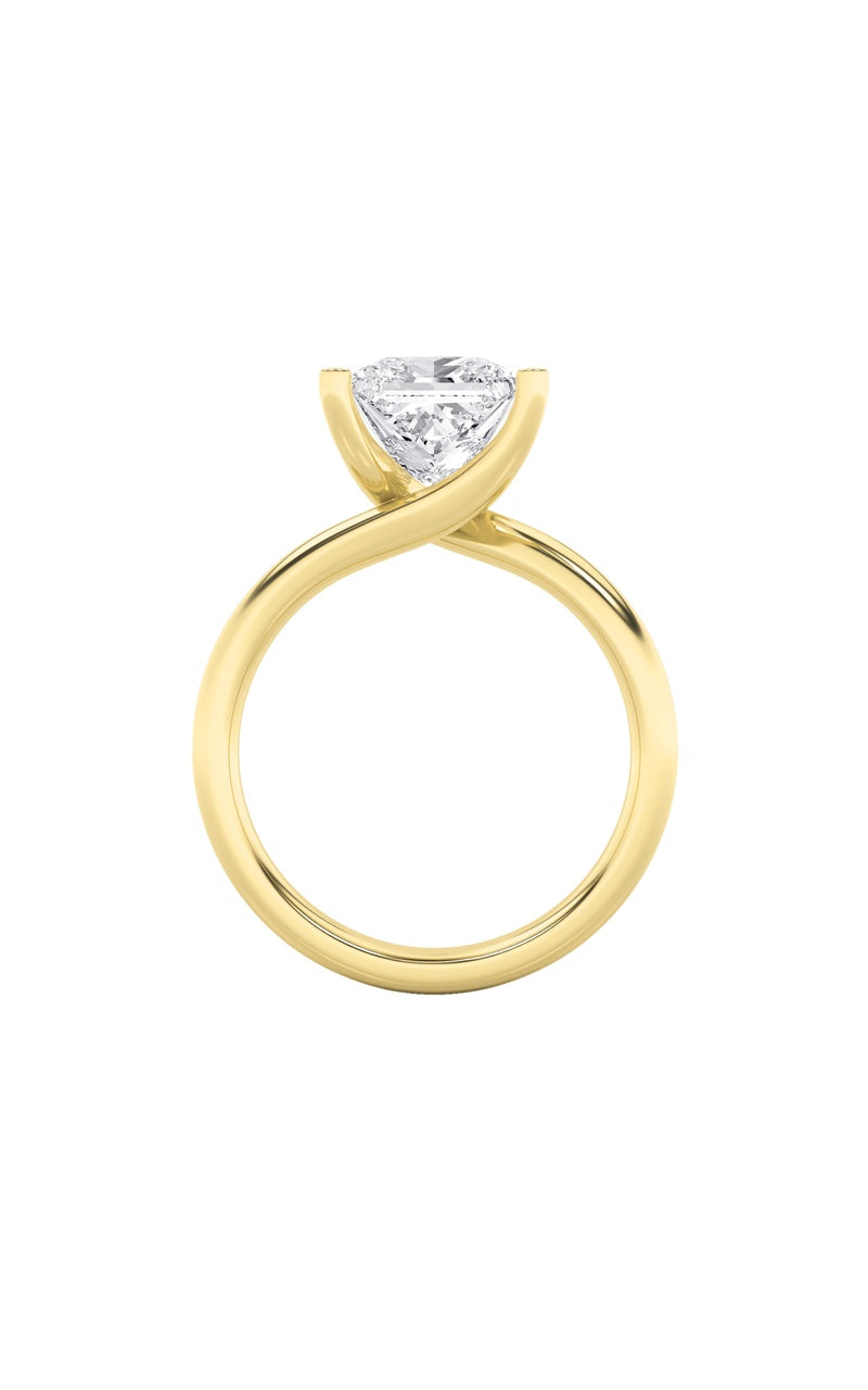 3CTW Princess Shaped Lab Grown Diamond (F/VS) Bypass Shank Engagement Ring in 14K Gold