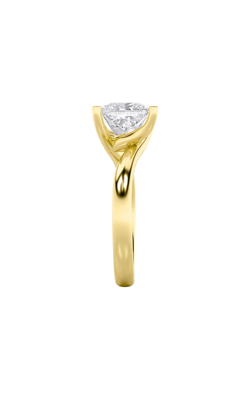 3CTW Princess Shaped Lab Grown Diamond (F/VS) Bypass Shank Engagement Ring in 14K Gold