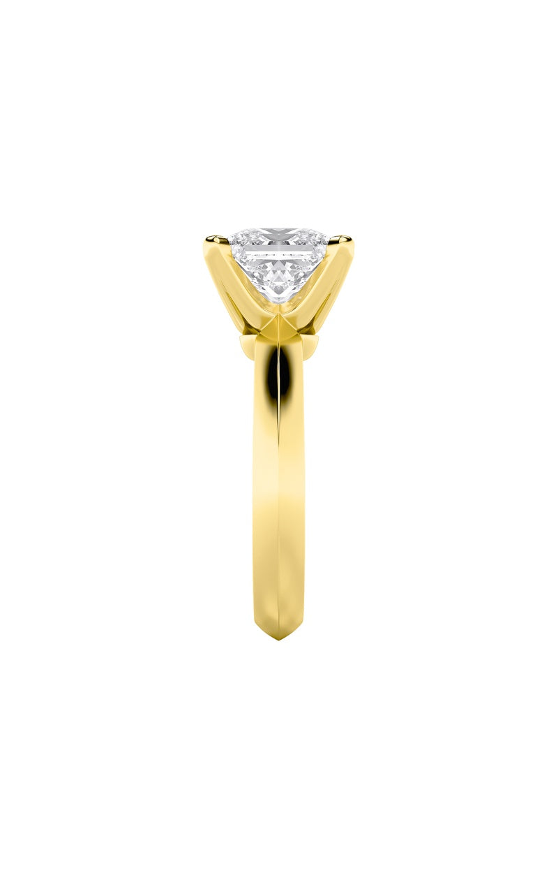 3CTW Princess Shaped Lab Grown Diamond (F/VS) Knife Edge Shank Solitaire Engagement Ring in 14K Gold