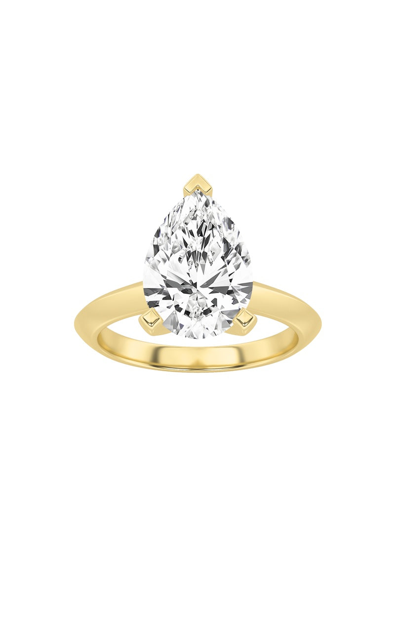 1CTW Pear Shaped Lab Grown Diamond (F/VS) Knife Edge Shank Solitaire Engagement Ring in 14K Gold