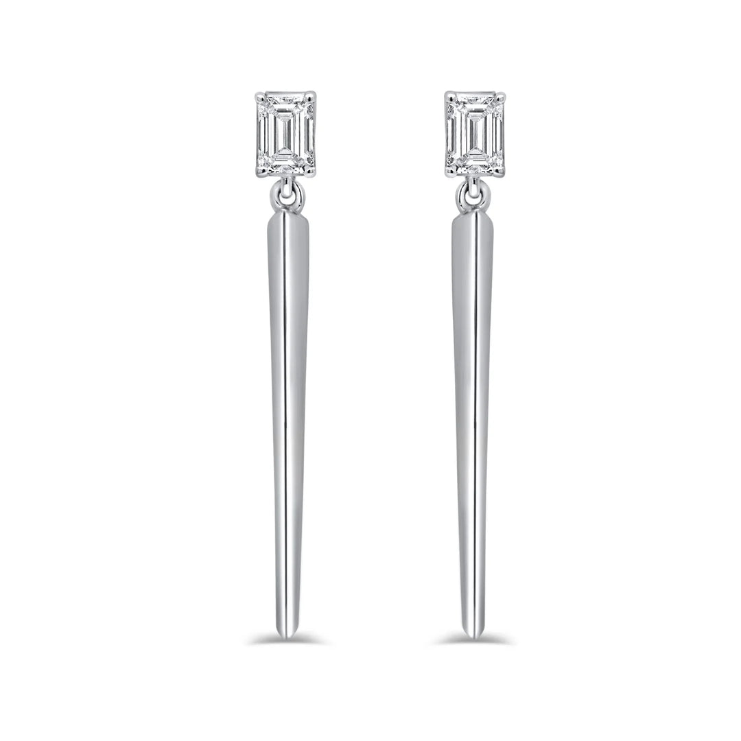 Amber Dangling Emerald Shape Diamond Earrings