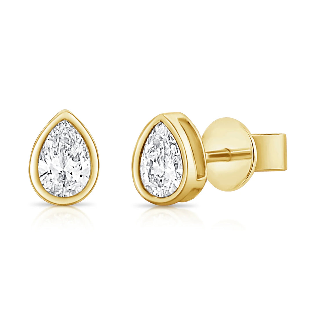 Pear Shape Lab Grown Diamond Stud Bezel Earrings