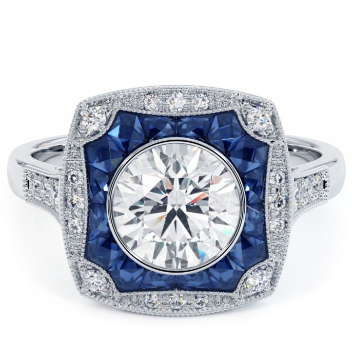 Art deco diamond & sapphire semi mount