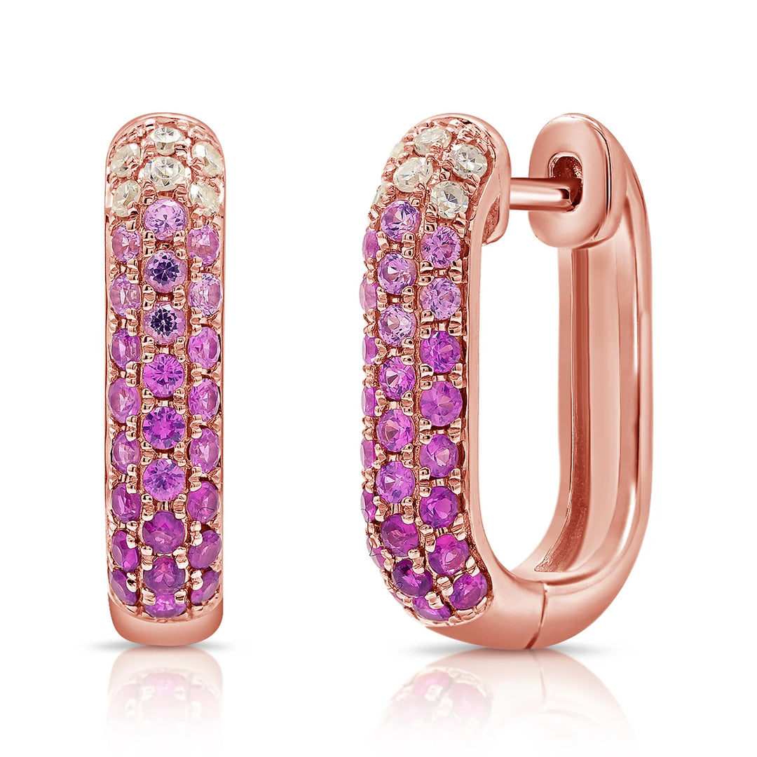 Ombre Pink Sapphire & Diamond Hoop Earrings