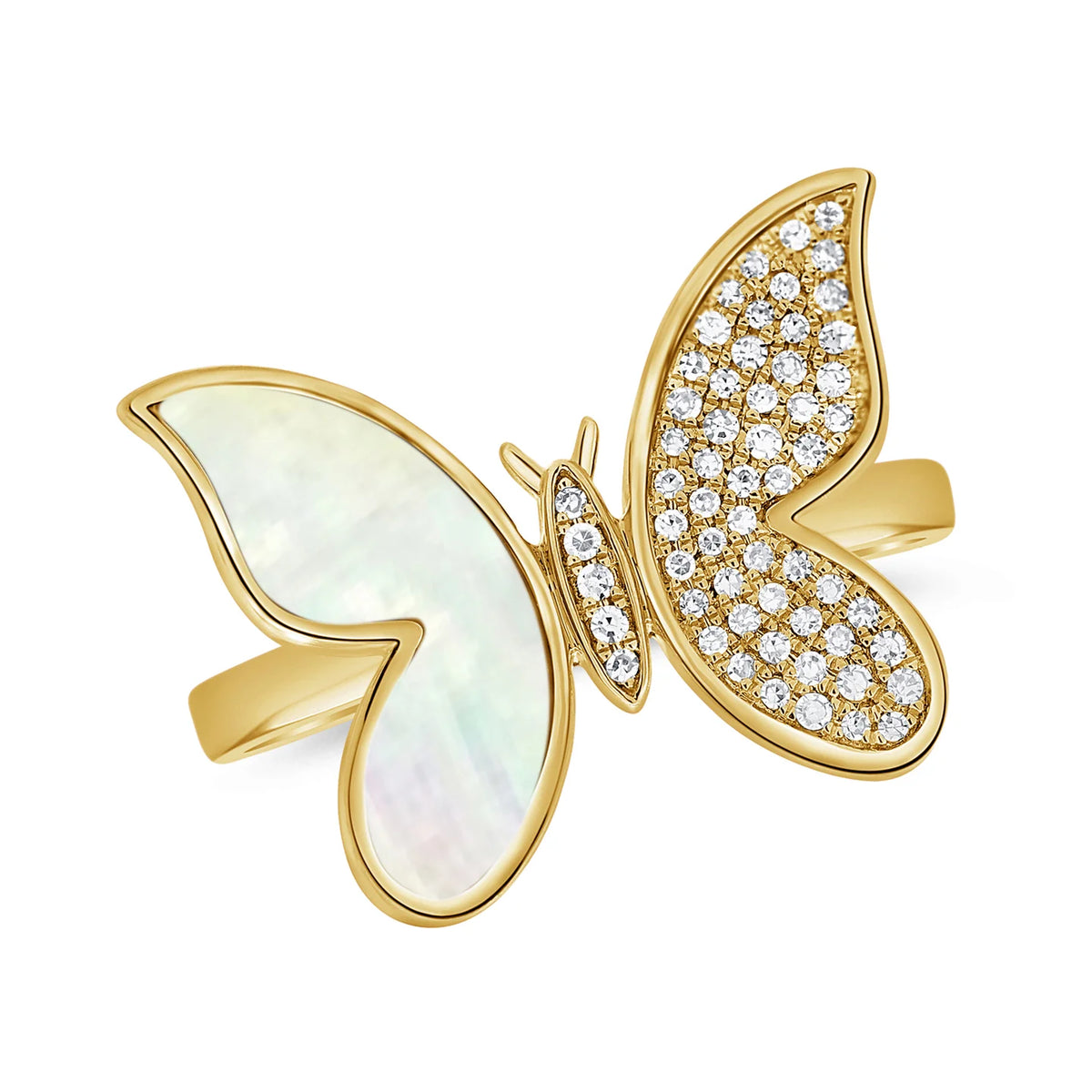 Mother of pearl & diamond butterfly ring