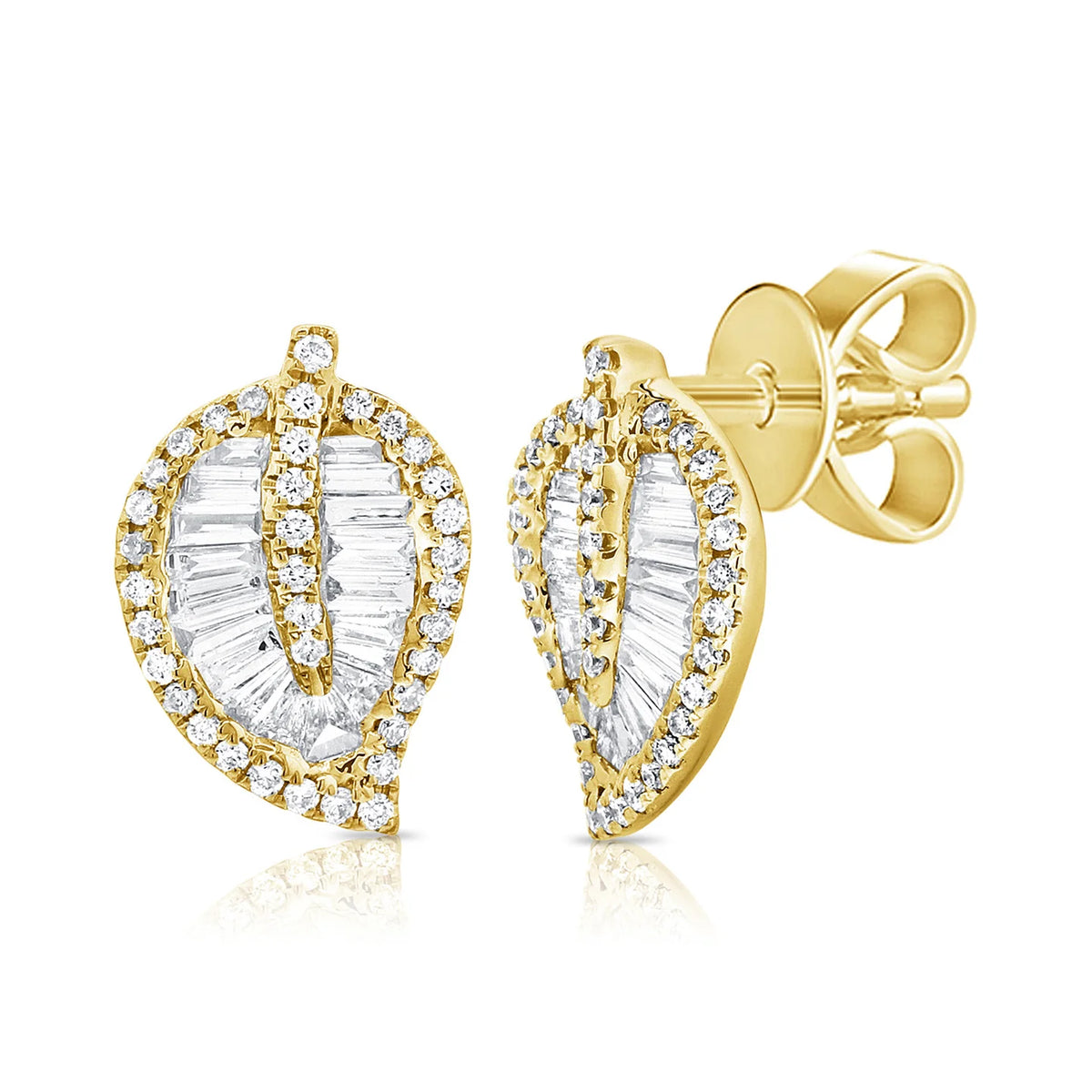 Willow leaf diamond stud earrings