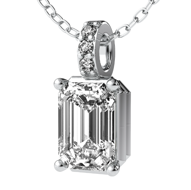 Lab Grown Emerald Solitaire Diamond Necklace