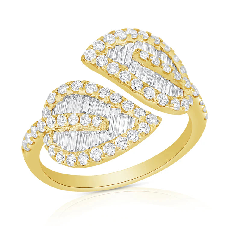 Baguette diamond double elm leaf ring