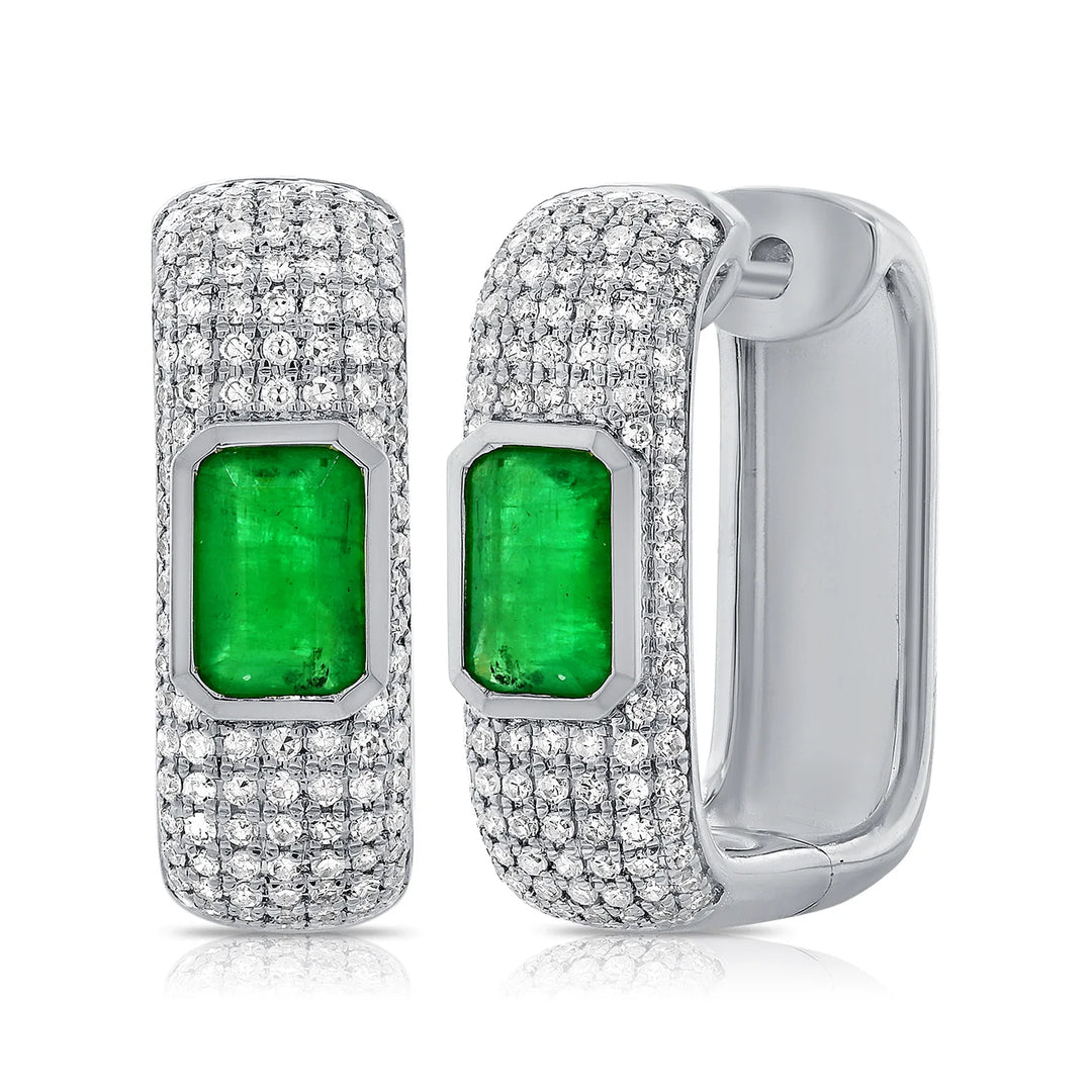 Ibiza Emerald & Diamond Huggies