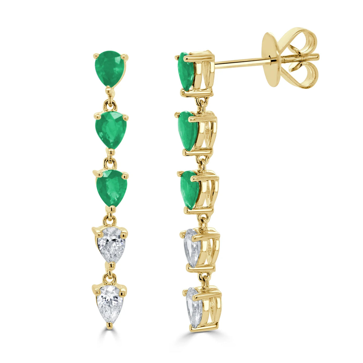 Emerald & diamond pear dangle drop earrings