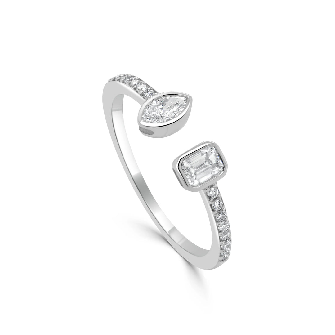 Marquise And Emerald Cut Open Diamond Ring