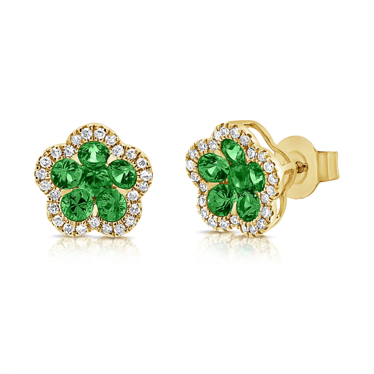 Emerald & diamond lily flower studs