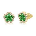 Load image into Gallery viewer, Emerald &amp; Diamond Lily Flower Studs
