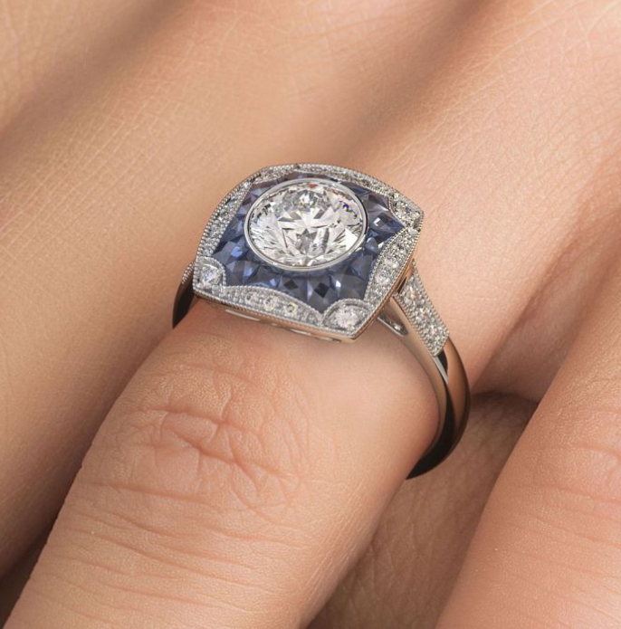 Art Deco Diamond & Sapphire Semi-mount