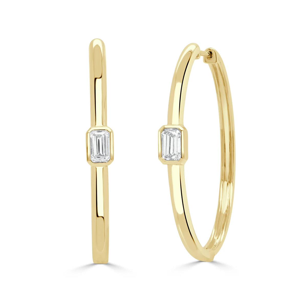 Naples emerald cut diamond hoops
