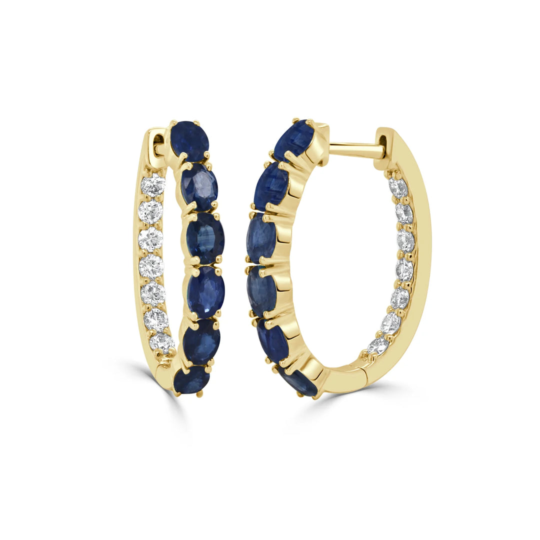 Oval Blue Sapphire & Diamond Hoop Earrings
