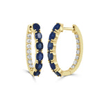 Load image into Gallery viewer, Oval Blue Sapphire &amp; Diamond Hoop Earrings
