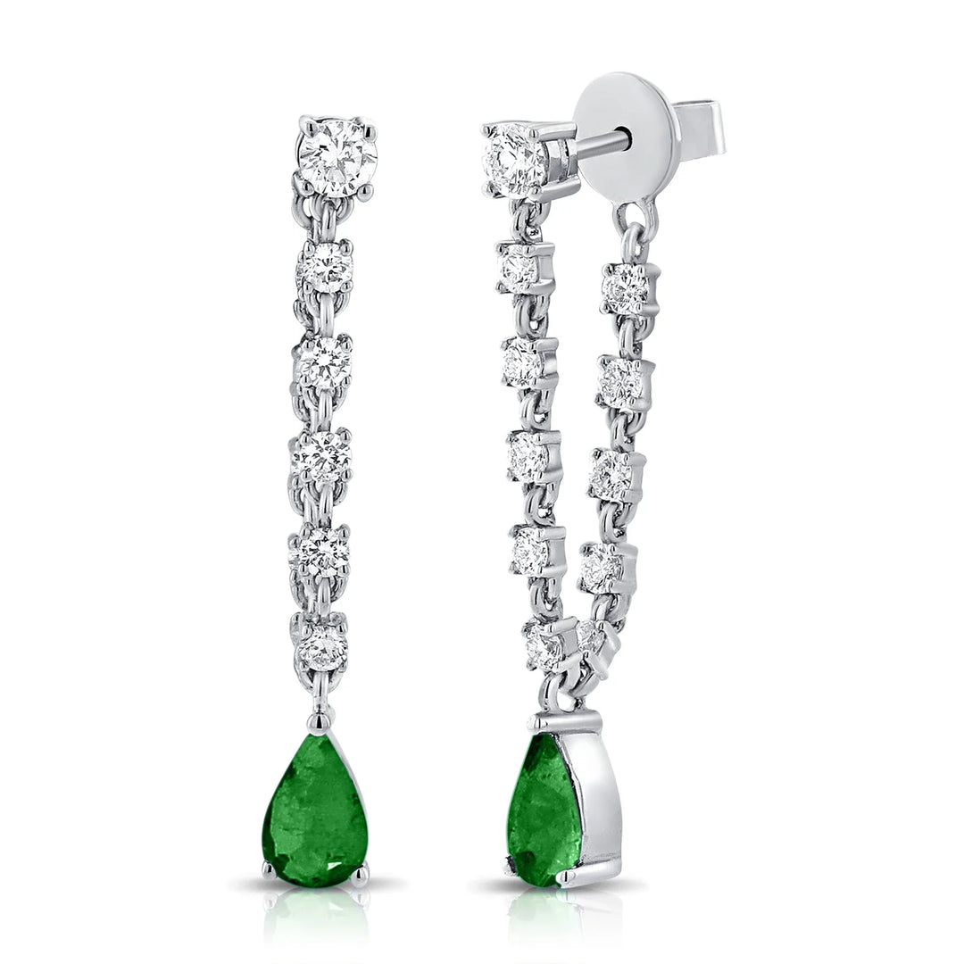 Dublin Pear Emerald & Diamond Dangle Earrings