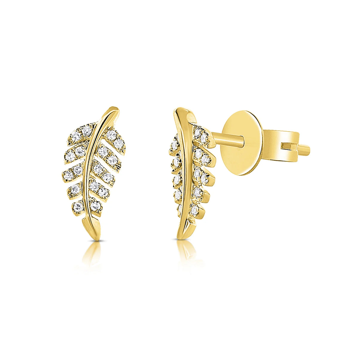 Petite feather diamond stud earrings