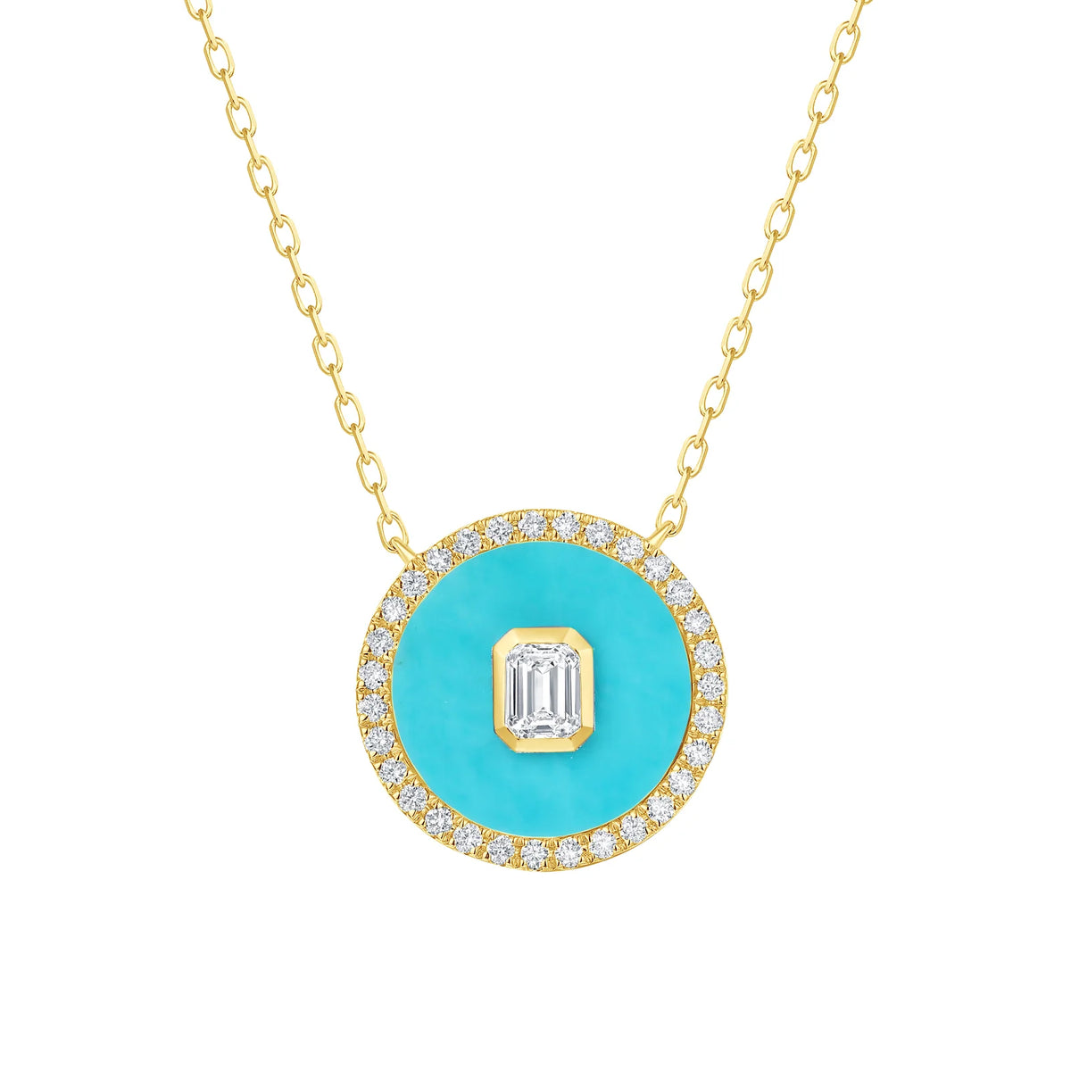 Mykonos turquoise & diamond medallion necklace