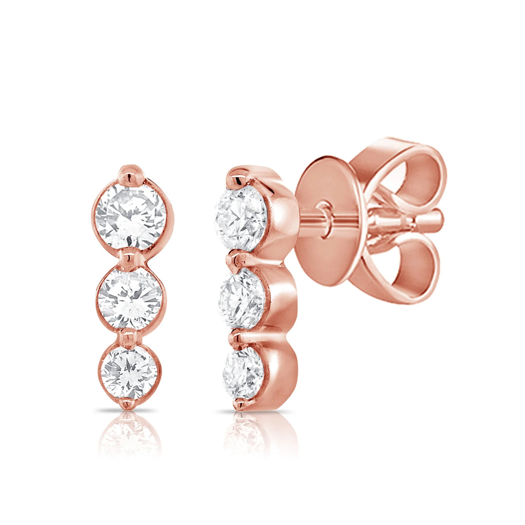 Petite Three Stone Diamond Stud Earrings