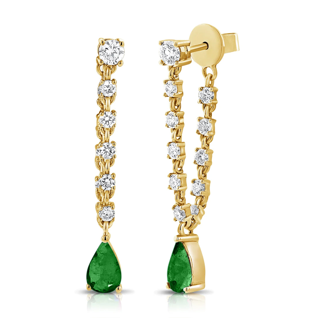 Dublin Pear Emerald & Diamond Dangle Earrings