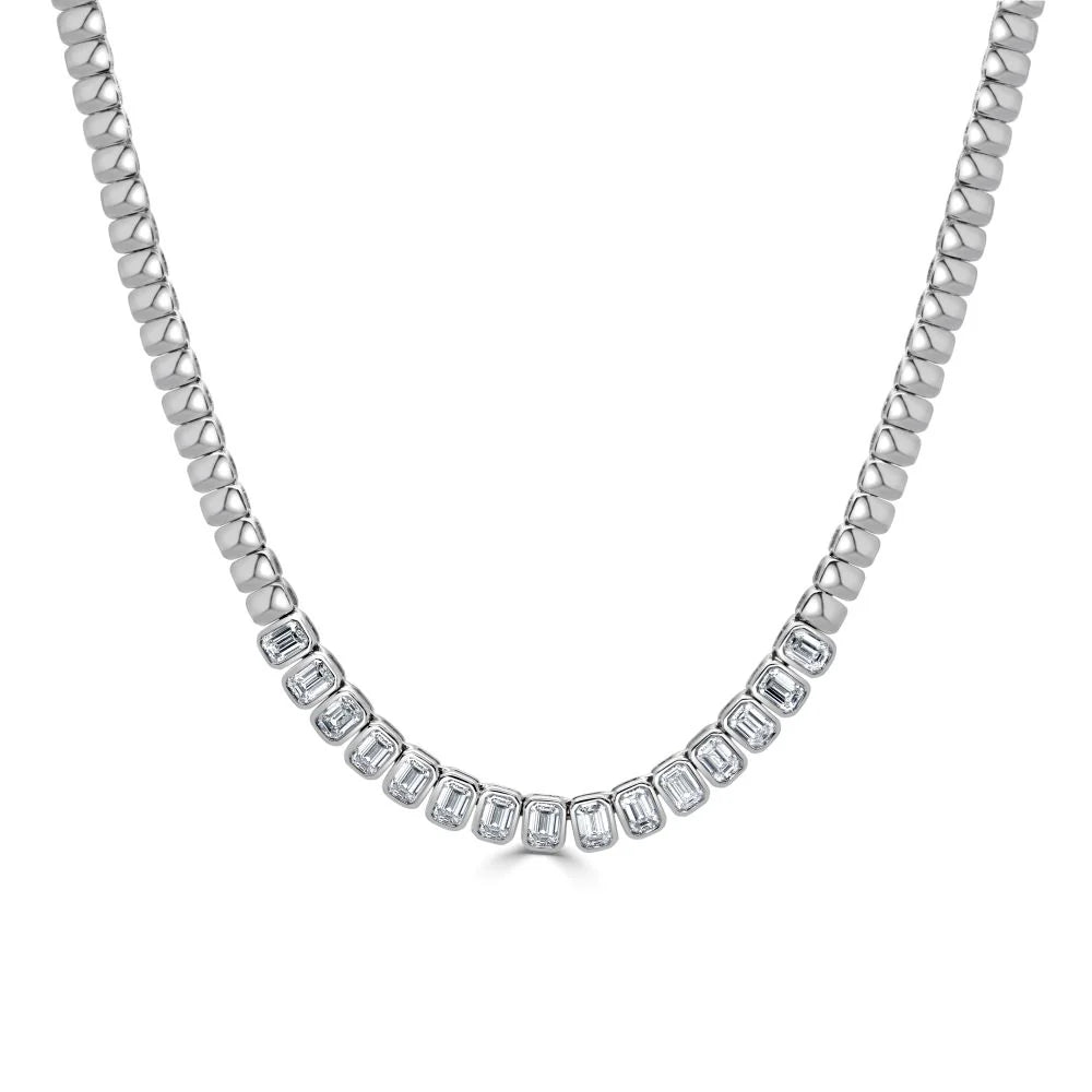 Emerald Cut Diamond Bezel Set Necklace