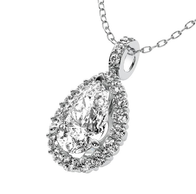 Lab Grown Pear Shape Halo Diamond Necklace