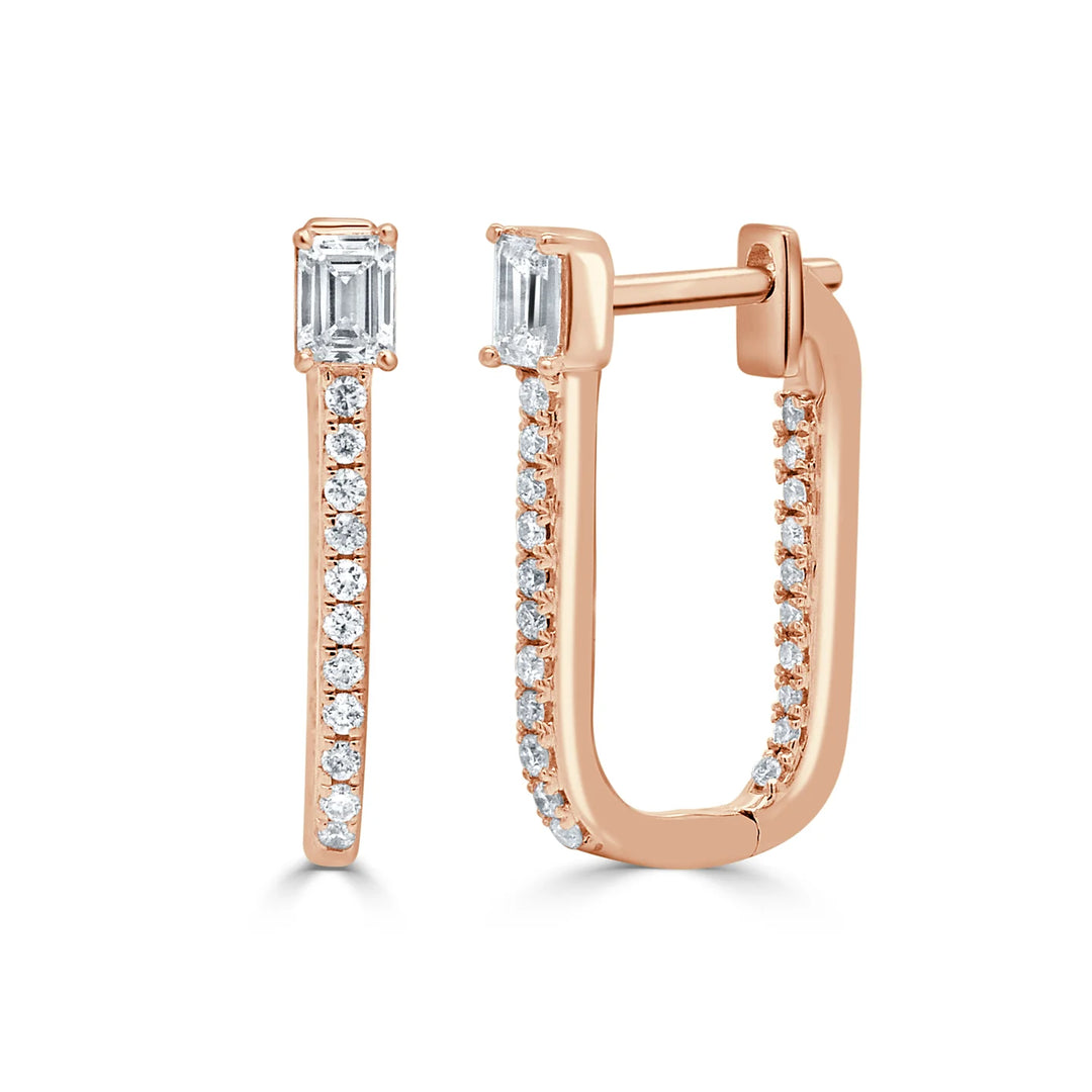 Emerald Cut & Round Diamond Earrings