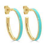 Load image into Gallery viewer, Enamel Turquoise Open Hoop Earrings
