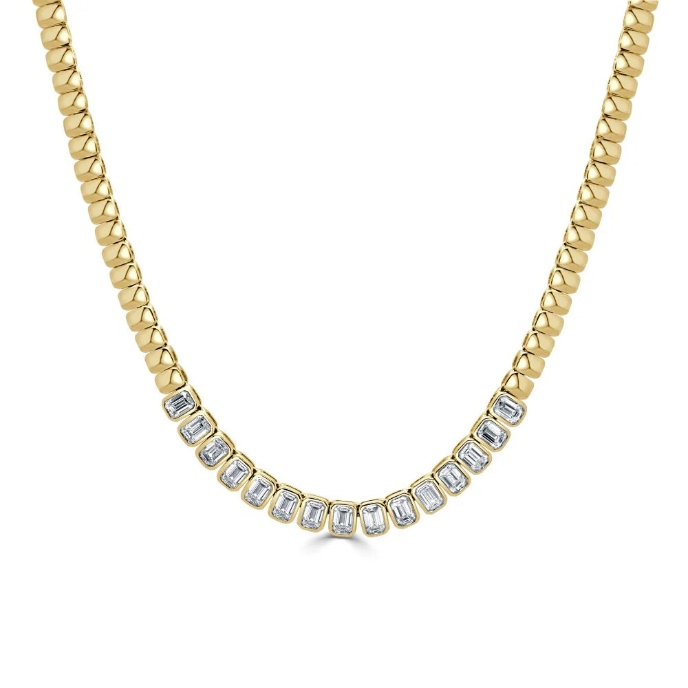 Emerald Cut Diamond Bezel Set Necklace
